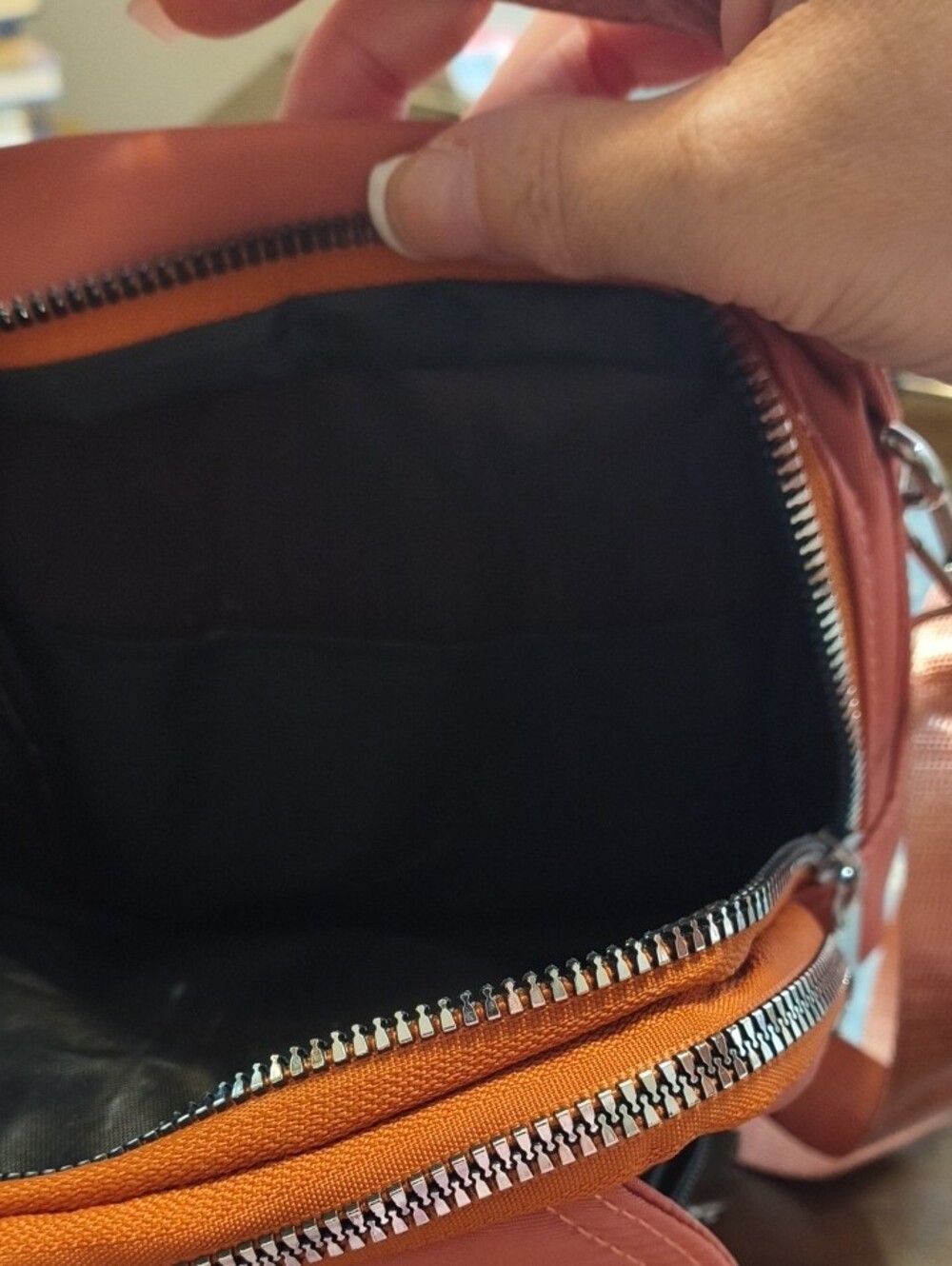 Compact Coral Crossbody Bag with Silver Hardware - Picture 5 of 6